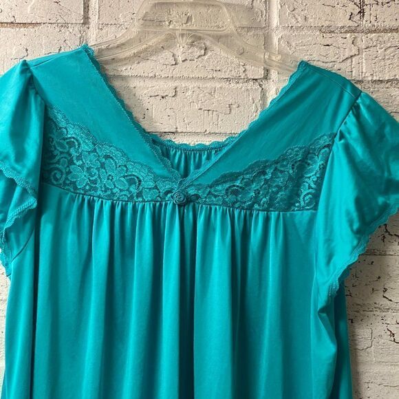 Vintage Teal Shadowline Lace Nightgown Medium - Picture 3 of 10